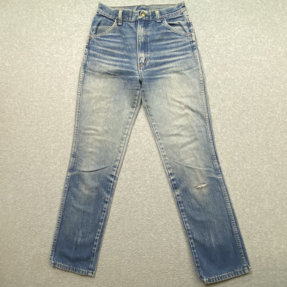 VTG Rustler Blue Mom Jeans Women's Size 16 Slim Denim Distressed Made‎ In USA